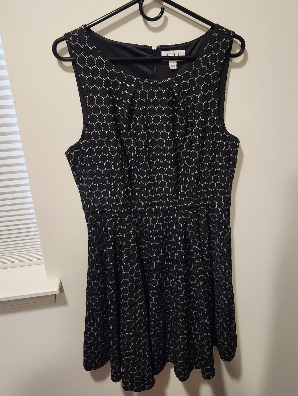 Elle Black Sleeveless Fit & Flare Dress with Geometric Pattern